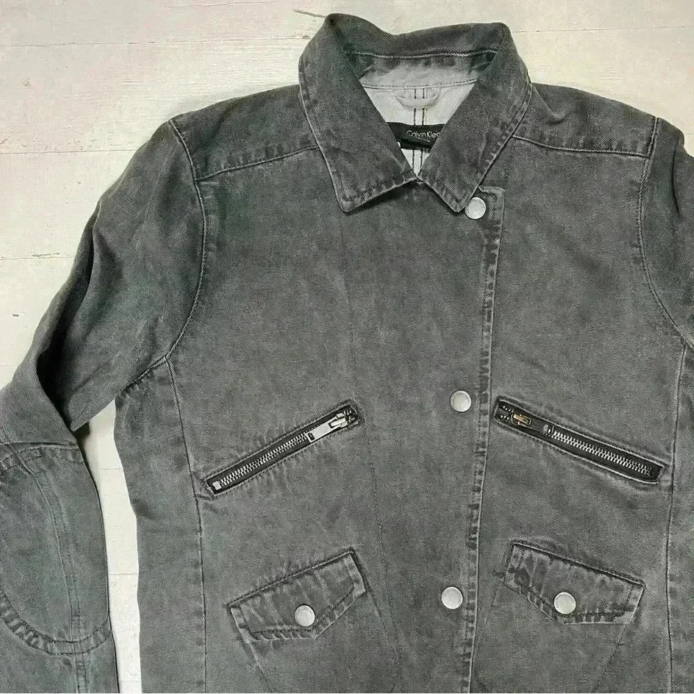 Vintage Calvin Klein Black Wash Denim Biker Style Jacket Women’s Size Small - Picture 6 of 12